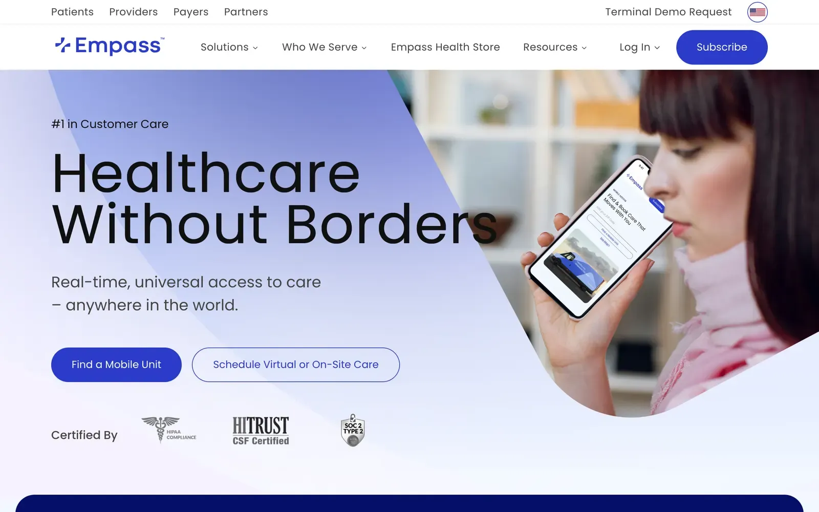 Empass home page with the headline Healthcare Without Borders