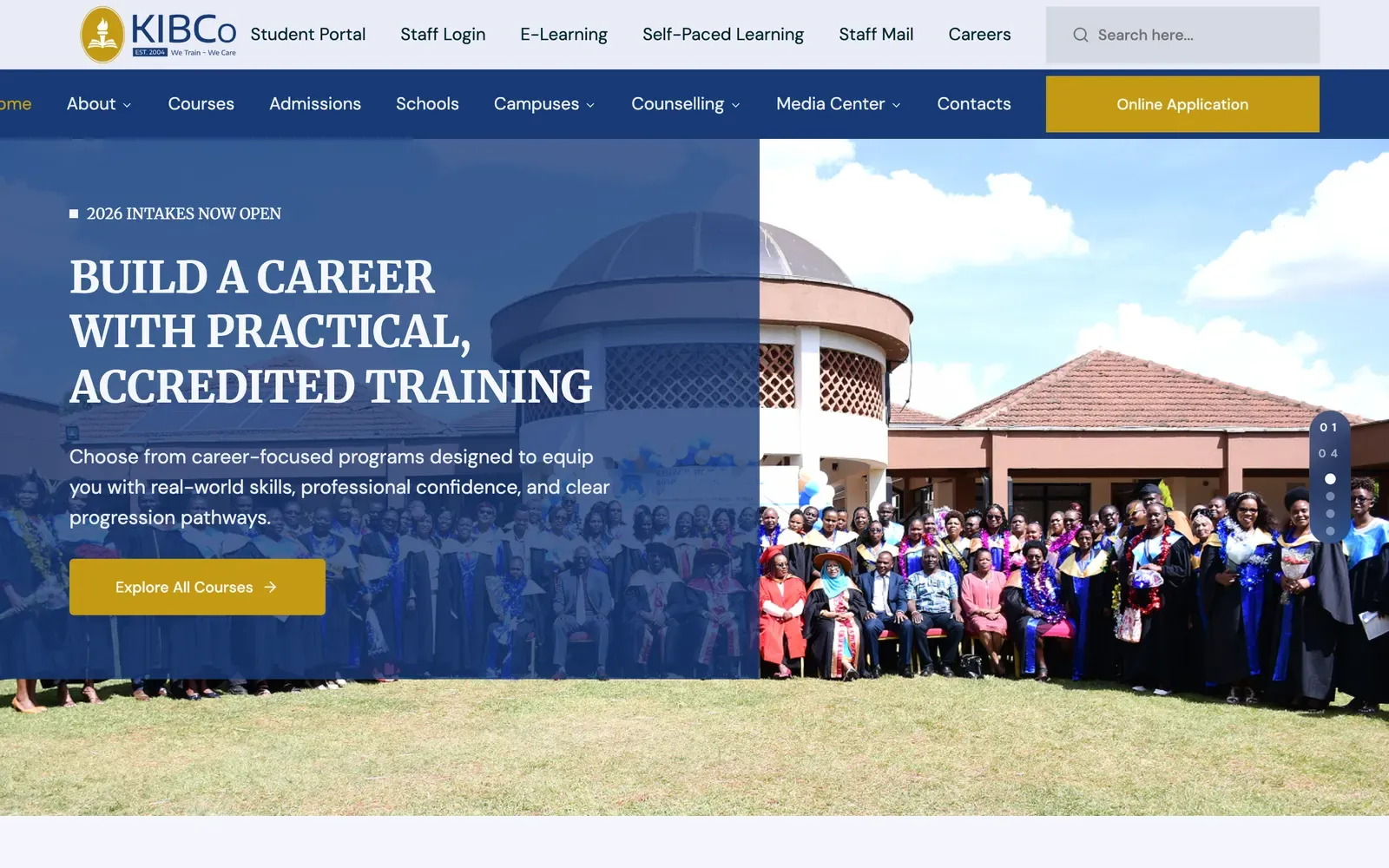 KIBCo home page with graduates and the headline Build a Career with Practical, Accredited Training