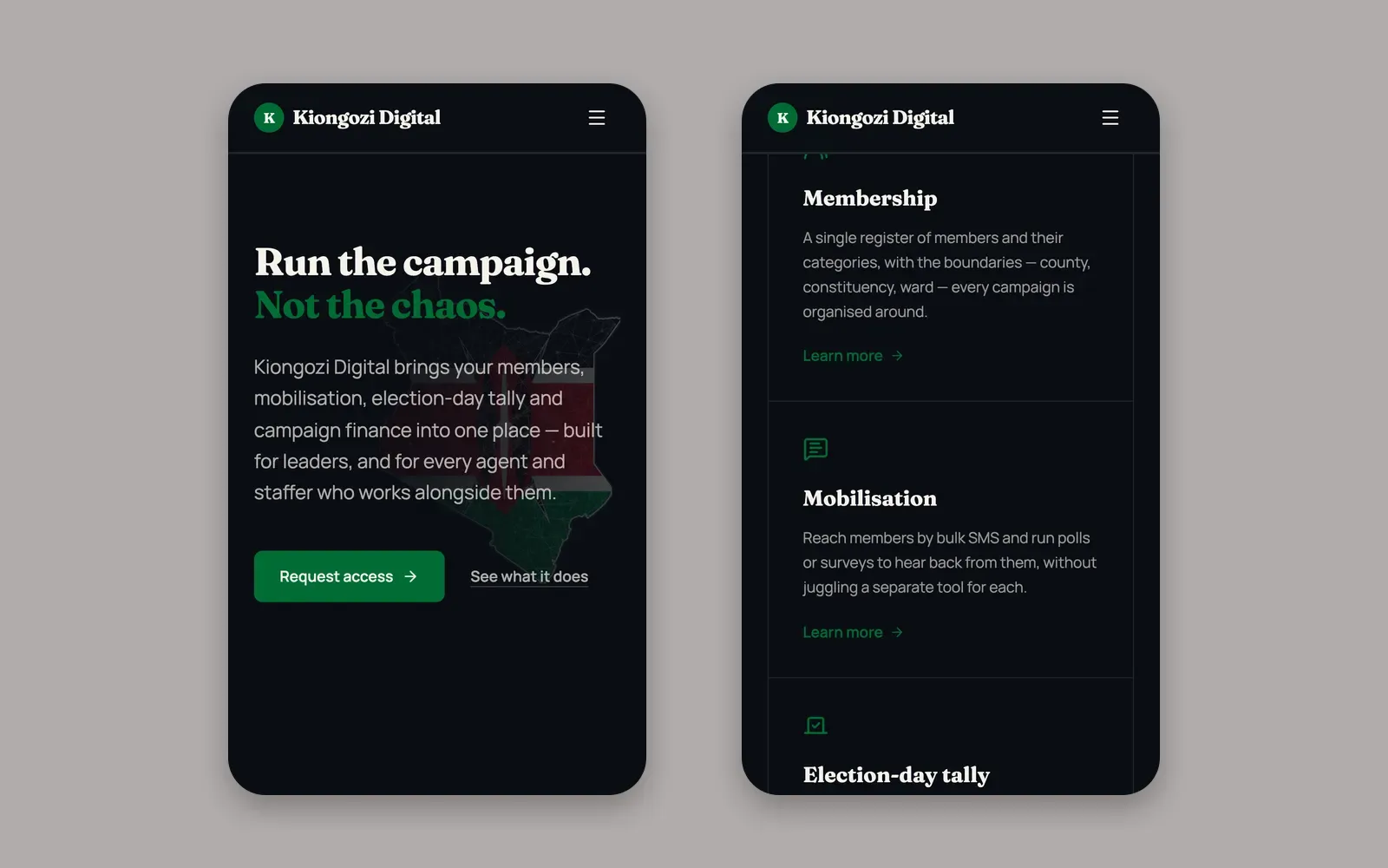 Kiongozi Digital on a phone