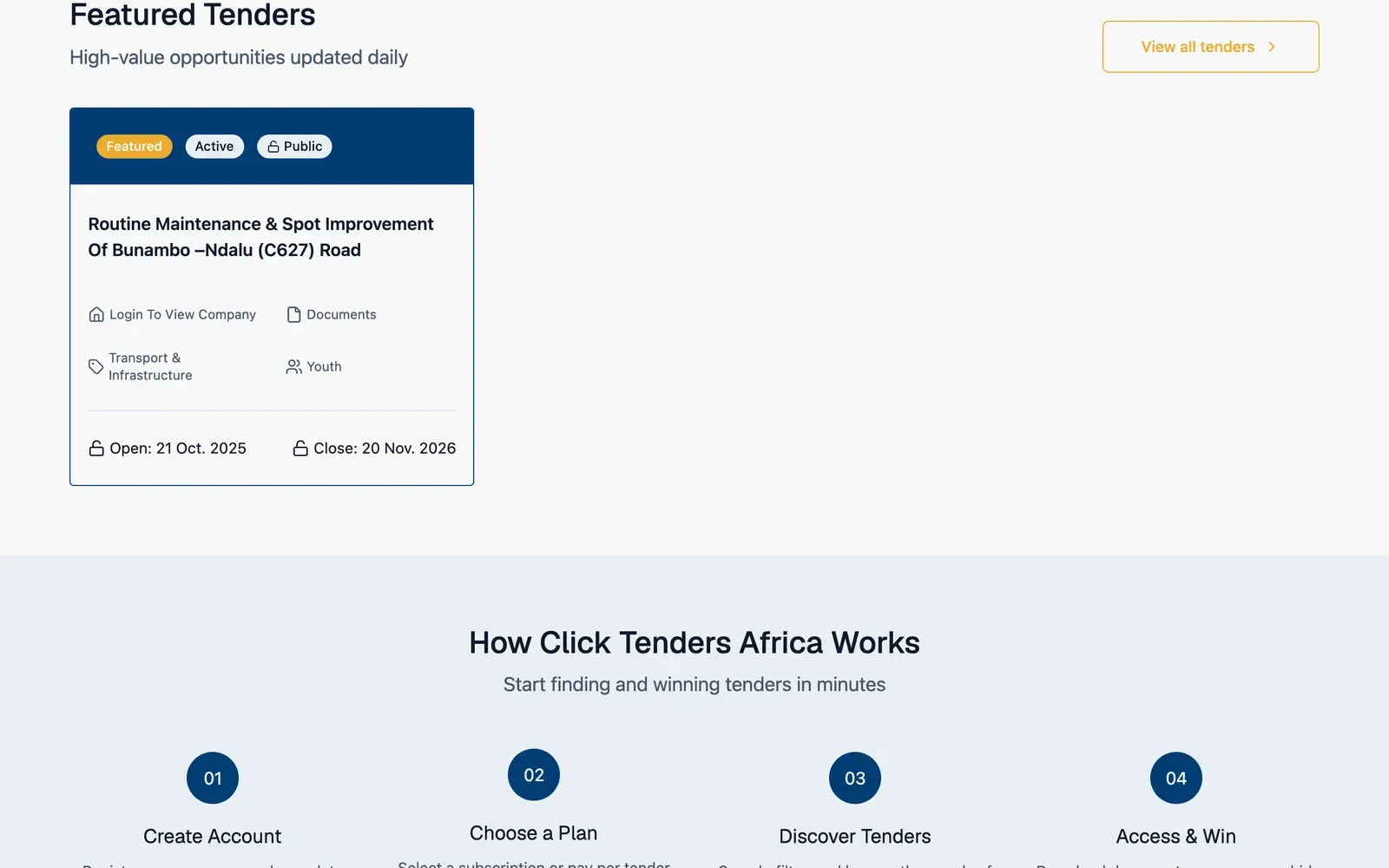 Click Tenders Africa - further down the home page