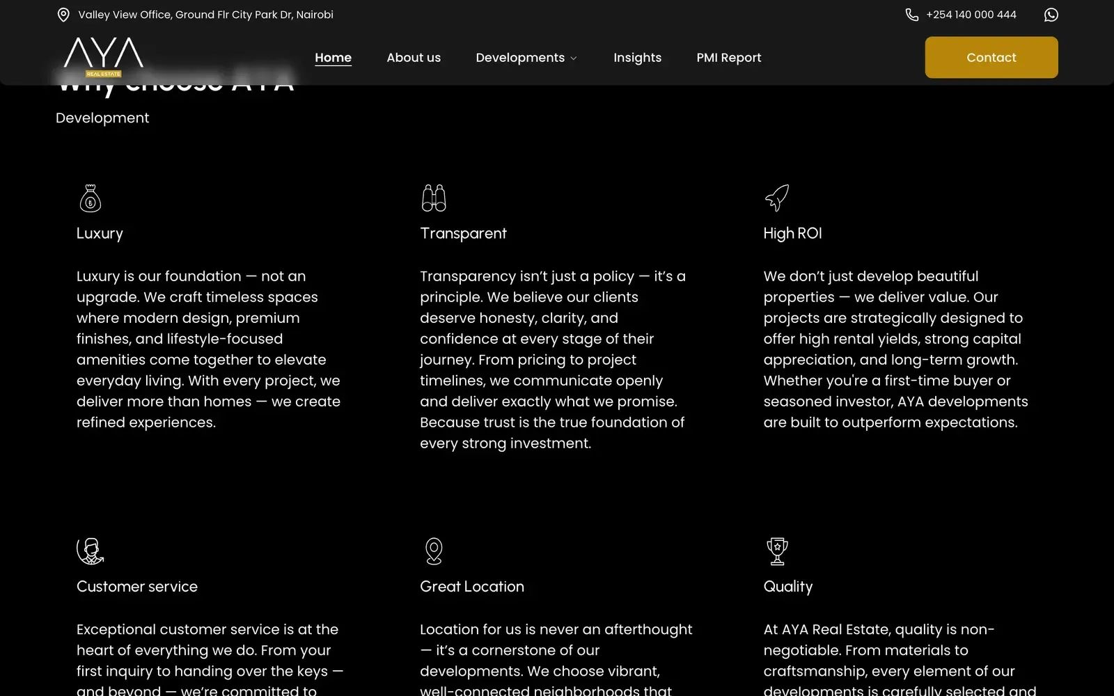 AYA Real Estate - further down the home page
