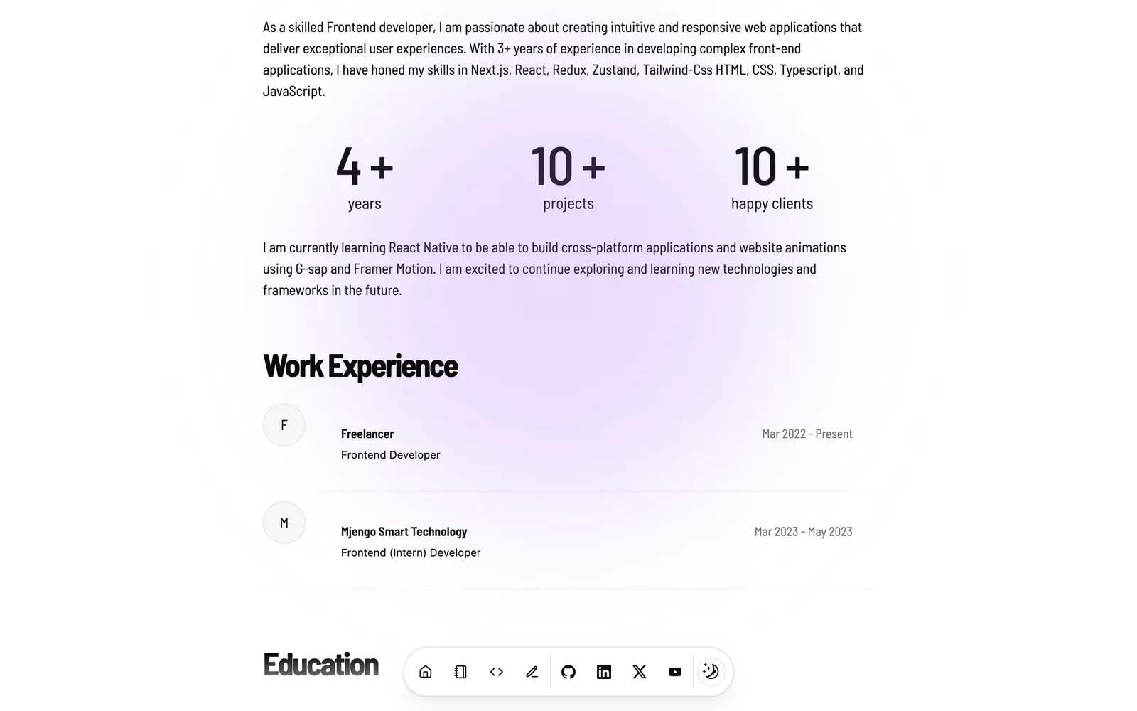 Previous portfolio - further down the home page