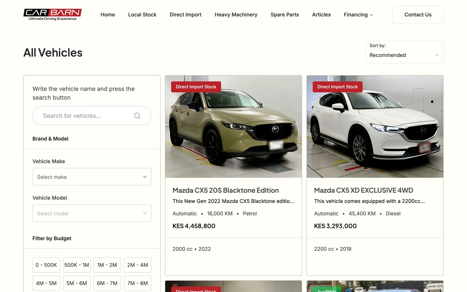 Carbarn - further down the home page